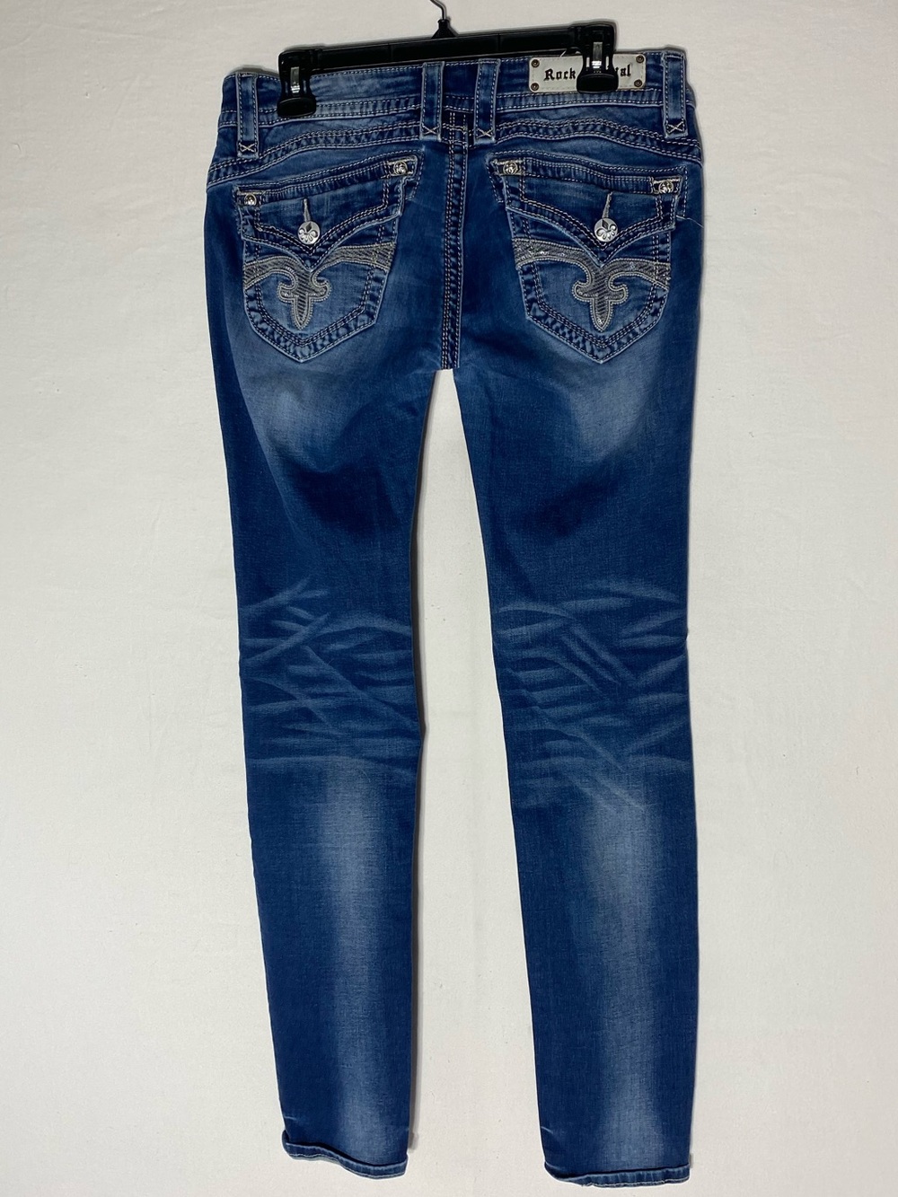 Vintage Y2K Rock Revival Heather Skinny Jeans Size 30 Rhinestone Flap Pocket